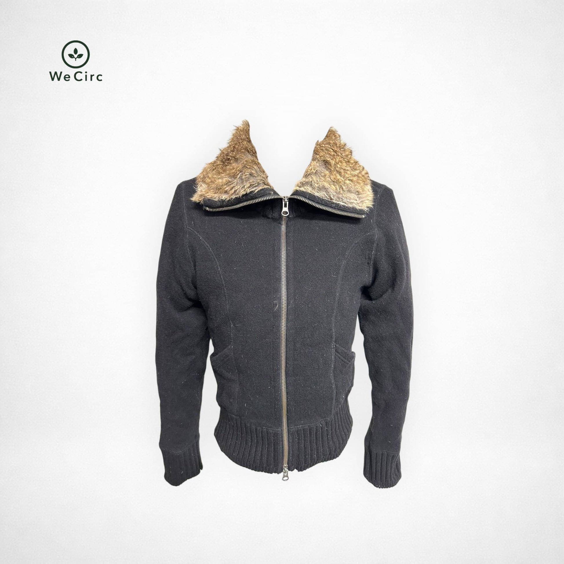 Strickjacke mit Fell Schwarz S - Hauptansicht