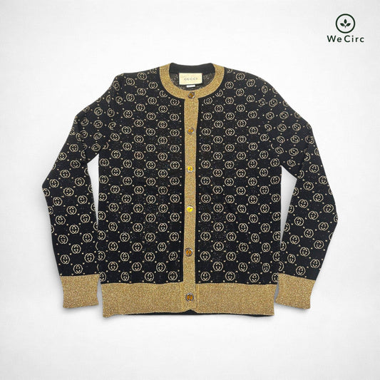 GG Metallic Woll-Jacquard Cardigan Schwarz M - Hauptansicht