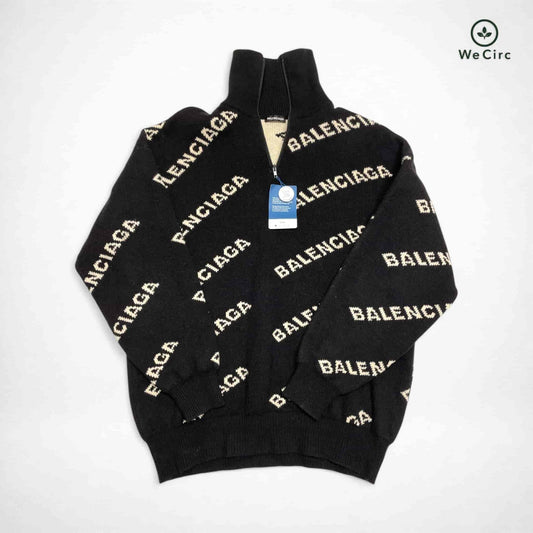 Balenciaga Allover Logo Half-Zip Sweater Schwarz L - Hauptansicht